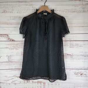 L'agence Sheer Polka Dot Shirt Womens Size 3 Black Lightweight Frayed S/S
